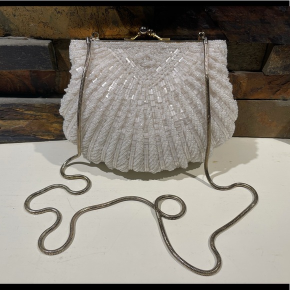 Handbags - Vintage Women’s white beaded evening bag